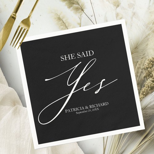 She Said Yes Chic Script Engagement  Napkins