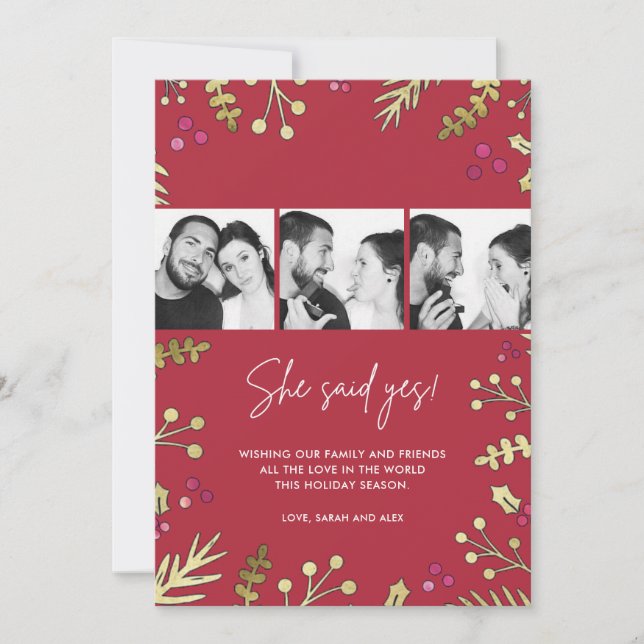 She Said Yes Christmas Card Photo Engagement (Front)