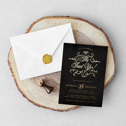 She said Yes Confetti Celebratory Gold Foil Invitation