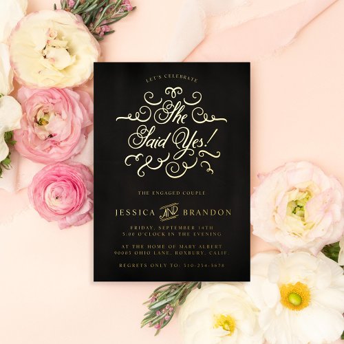 She said Yes Confetti Celebratory Gold Foil Invitation