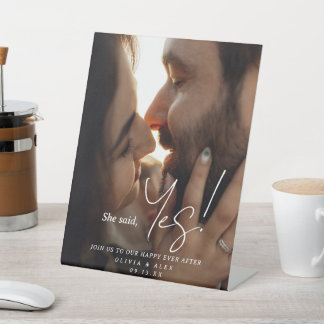 She Said Yes Couple Photo Engagement Sign Pedestal