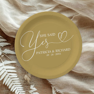 She Said Yes Cute Engagement Party Paper Plate