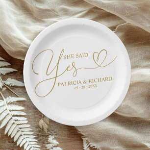 She Said Yes Cute Engagement Party Paper Plate