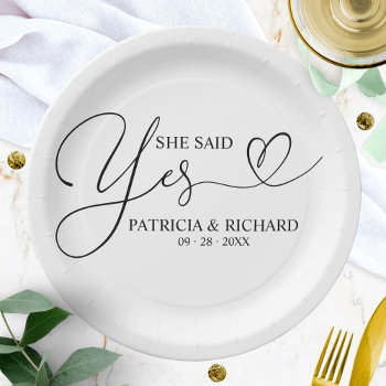 She Said Yes Cute Engagement Party Paper Plates by StampsbyMargherita at Zazzle