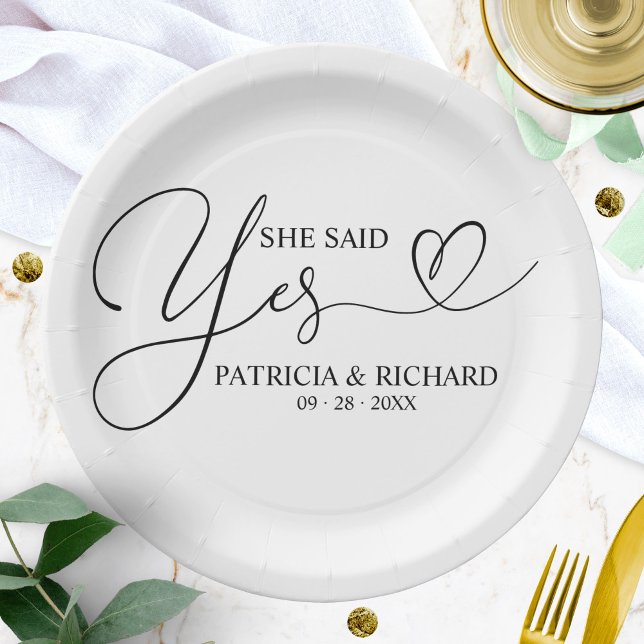 She Said Yes Cute Engagement Party Paper Plates (Creator Uploaded)