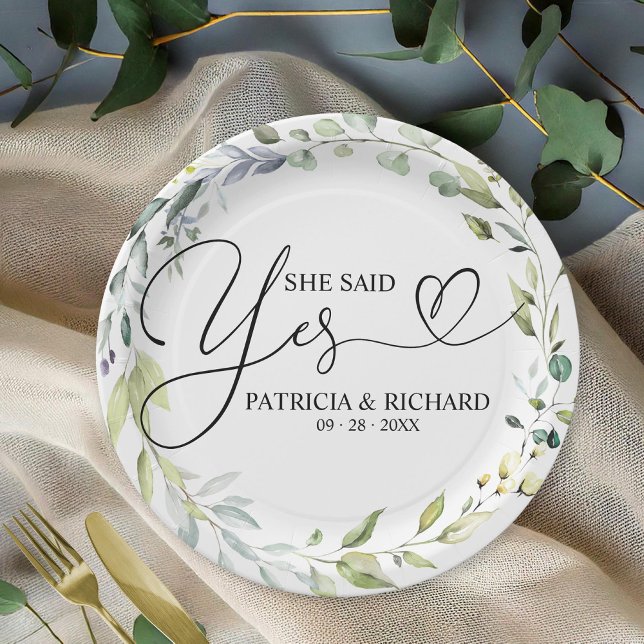 She Said Yes Cute Engagement Party Paper Plates (Creator Uploaded)