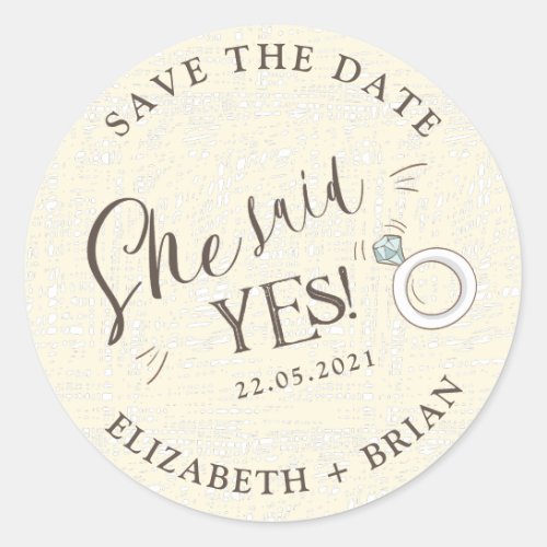 She Said Yes cute illustration Save The Date Classic Round Sticker