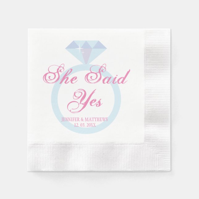 She Said Yes Diamond Ring Wedding Monogram Napkins (Front)