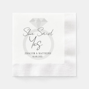 She Said Yes Diamond Ring Wedding Monogram Napkins