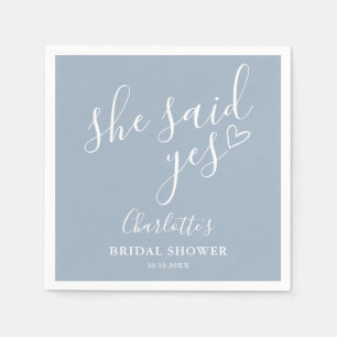 She Said Yes Dusty Blue Bridal Shower Napkins