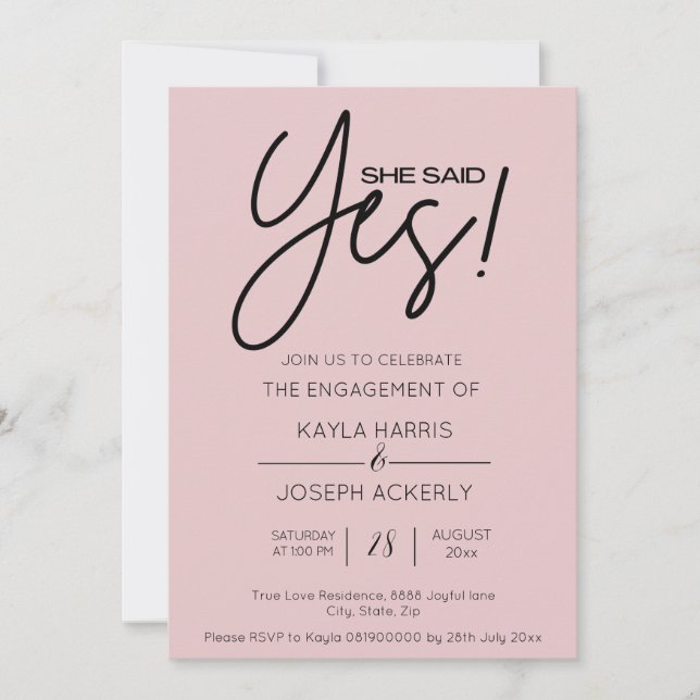 She said Yes Dusty Rose Engagement Invitation (Front)