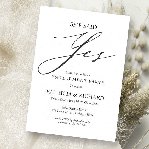 She Said Yes Elegant Engagement Party Invitation