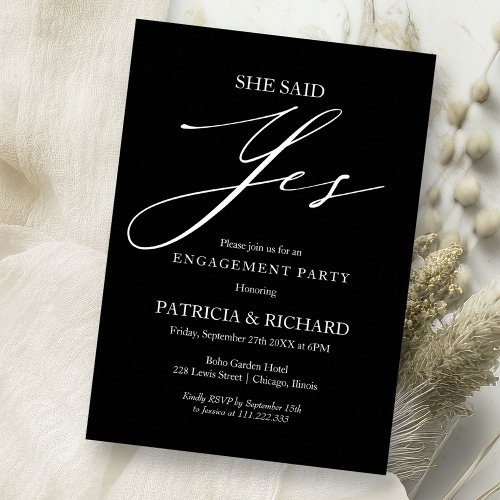 She Said Yes Elegant Engagement Party Invitation