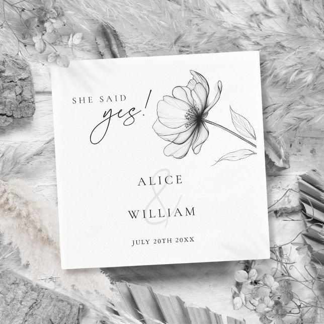 She Said Yes Elegant Floral Engagement Party Napkins (She Said Yes Elegant Floral Engagement Party Napkins)