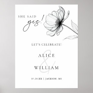 She Said Yes Elegant Floral Engagement Party Sign