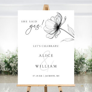 She Said Yes Elegant Floral Engagement Party Sign