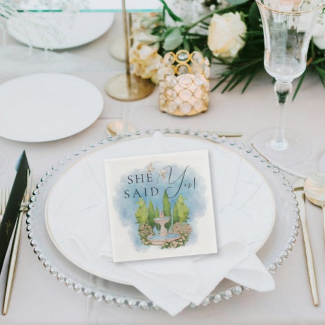 She Said Yes! Elegant Fountain doves flowers Napkins (Creator Uploaded)