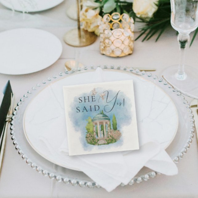 She Said Yes! Elegant Gazebo statue doves flowers Napkins (Creator Uploaded)