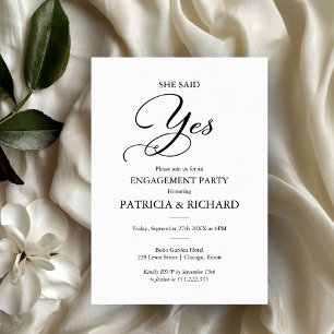She Said Yes Elegant Script Engagement Party Invitation