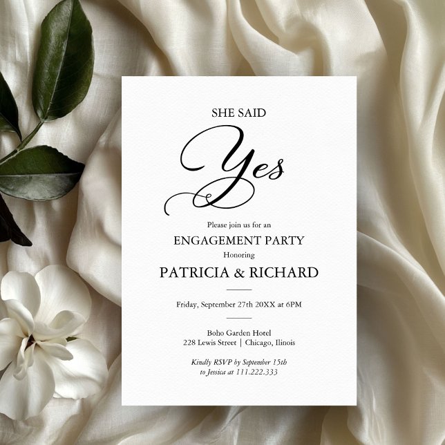 She Said Yes Elegant Script Engagement Party Invitation (Creator Uploaded)