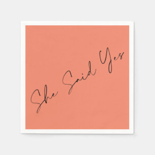 She Said Yes, Elegant Typography Colored Backgroun Napkins