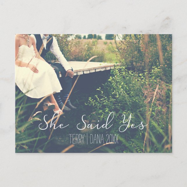 She Said Yes, Elegant Typography in White Postcard (Front)