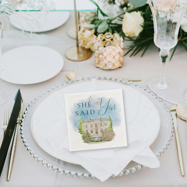 She Said Yes! Elegant Venue doves Fountain flowers Napkins (Creator Uploaded)