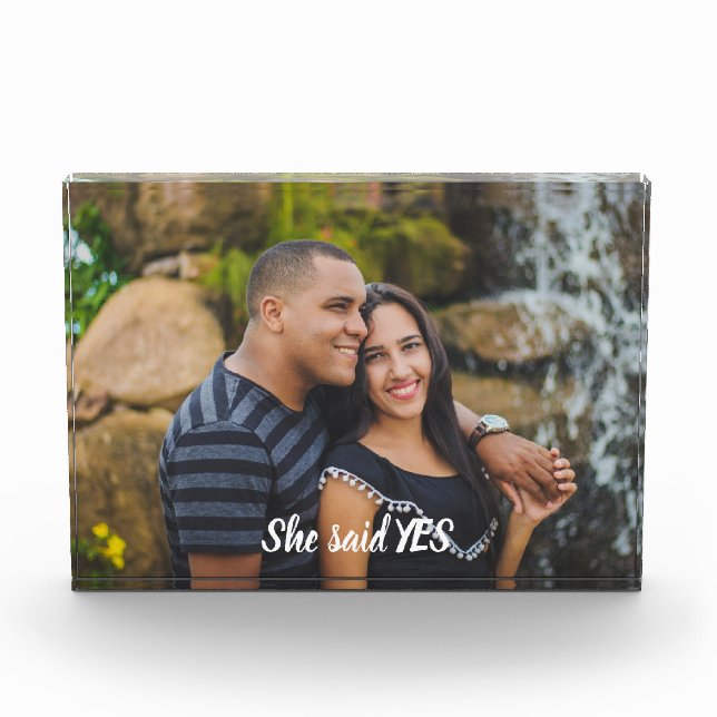 She Said YES Engaged Couples Photo Acrylic Award (Front)