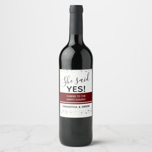 She Said Yes Engagement Announcement Confetti Wine Label