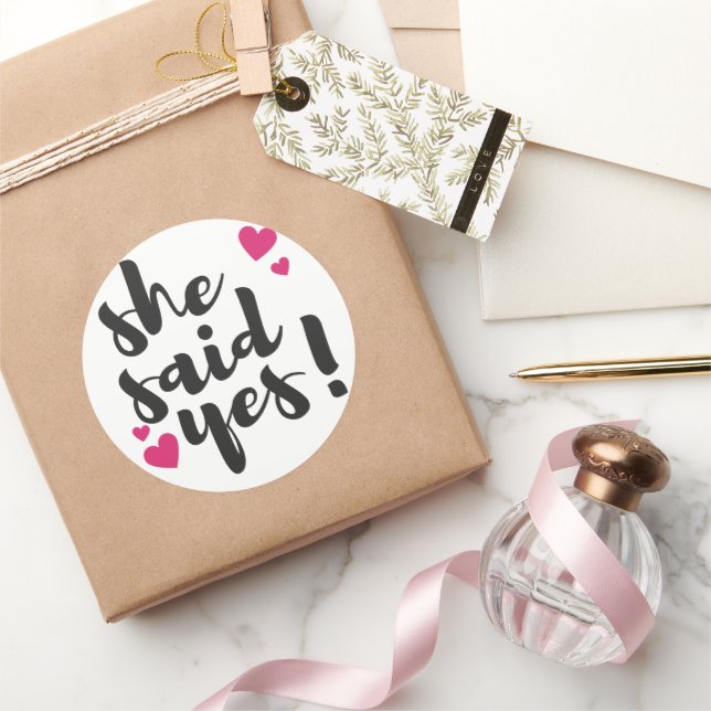 She Said Yes! Engagement Celebration – Romantic  Classic Round Sticker (Gifting)