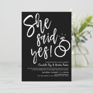 She Said Yes! Engagement Dinner Black Invitation