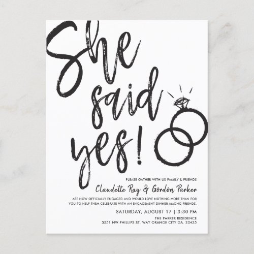 She Said Yes  Engagement Dinner with Friends Pos Invitation Postcard