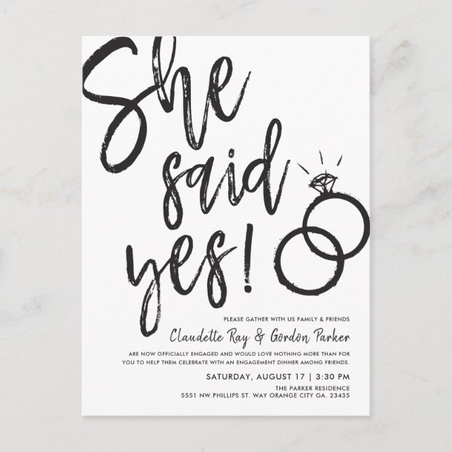 She Said Yes! | Engagement Dinner with Friends Pos Invitation Postcard (Front)