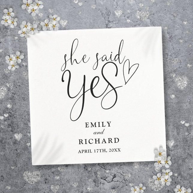 She Said Yes Engagement Party Black And White Napkins (She Said Yes Engagement Party Black And White Napkins)