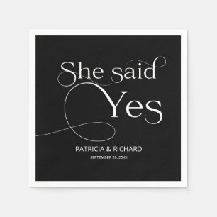 She Said Yes Engagement Party Black Napkins