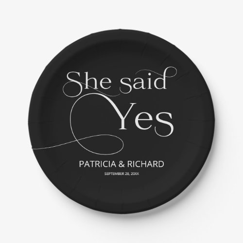 She Said Yes Engagement Party Black Paper Plates