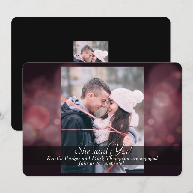 She Said Yes Engagement Party Burgundy Invitation (Front/Back)