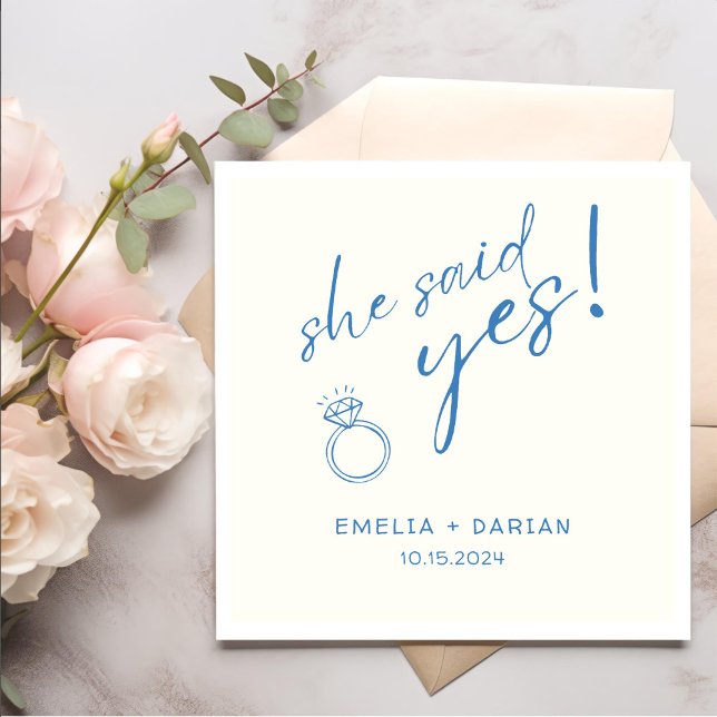 She Said Yes Engagement Party Dusty Black Napkins (Creator Uploaded)