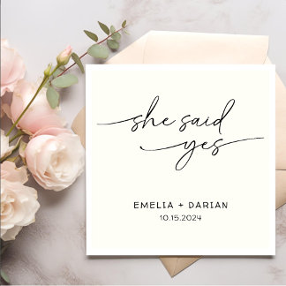 She Said Yes Engagement Party Dusty Black Napkins