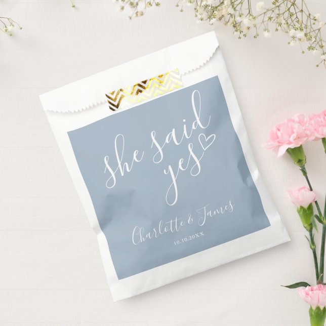 She Said Yes Engagement Party Dusty Blue Favor Bag (Sealed)
