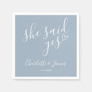 She Said Yes Engagement Party Dusty Blue Napkins