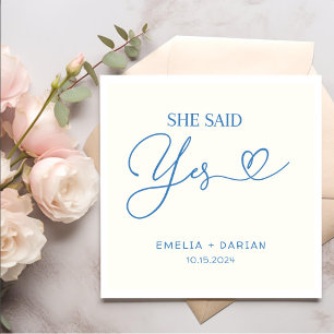 She Said Yes Engagement Party Dusty Blue Napkins