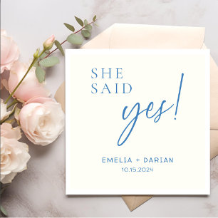 She Said Yes Engagement Party Dusty Blue Napkins