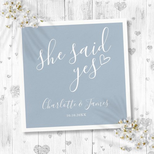 She Said Yes Engagement Party Dusty Blue Napkins