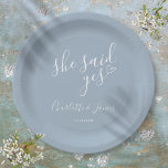 She Said Yes Engagement Party Dusty Blue Paper Plates<br><div class="desc">These stylish dusty blue "she said yes" engagement party plates can be personalized with your engagement party details. Designed by Thisisnotme©</div>