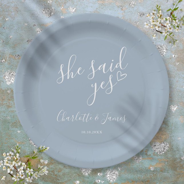 She Said Yes Engagement Party Dusty Blue Paper Plates (She Said Yes Engagement Party Dusty Blue Paper Plates)