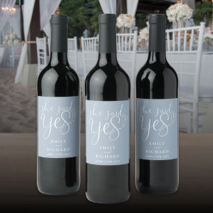 She Said Yes Engagement Party Dusty Blue Wine Label