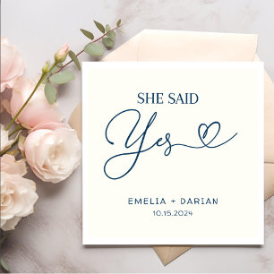She Said Yes Engagement Party Dusty Navy Napkins