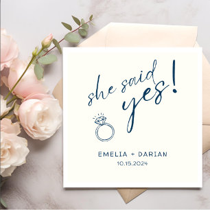 She Said Yes Engagement Party Dusty Navy Napkins