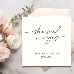 She Said Yes Engagement Party Dusty Navy Napkins